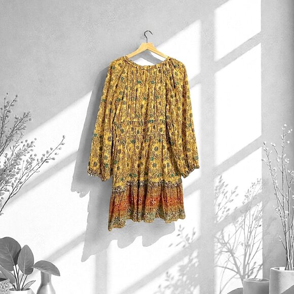 ULLA JOHNSON Val Gathered Printed Cotton-blend Mini Dress In Yellow, NWT - Picture 4 of 16